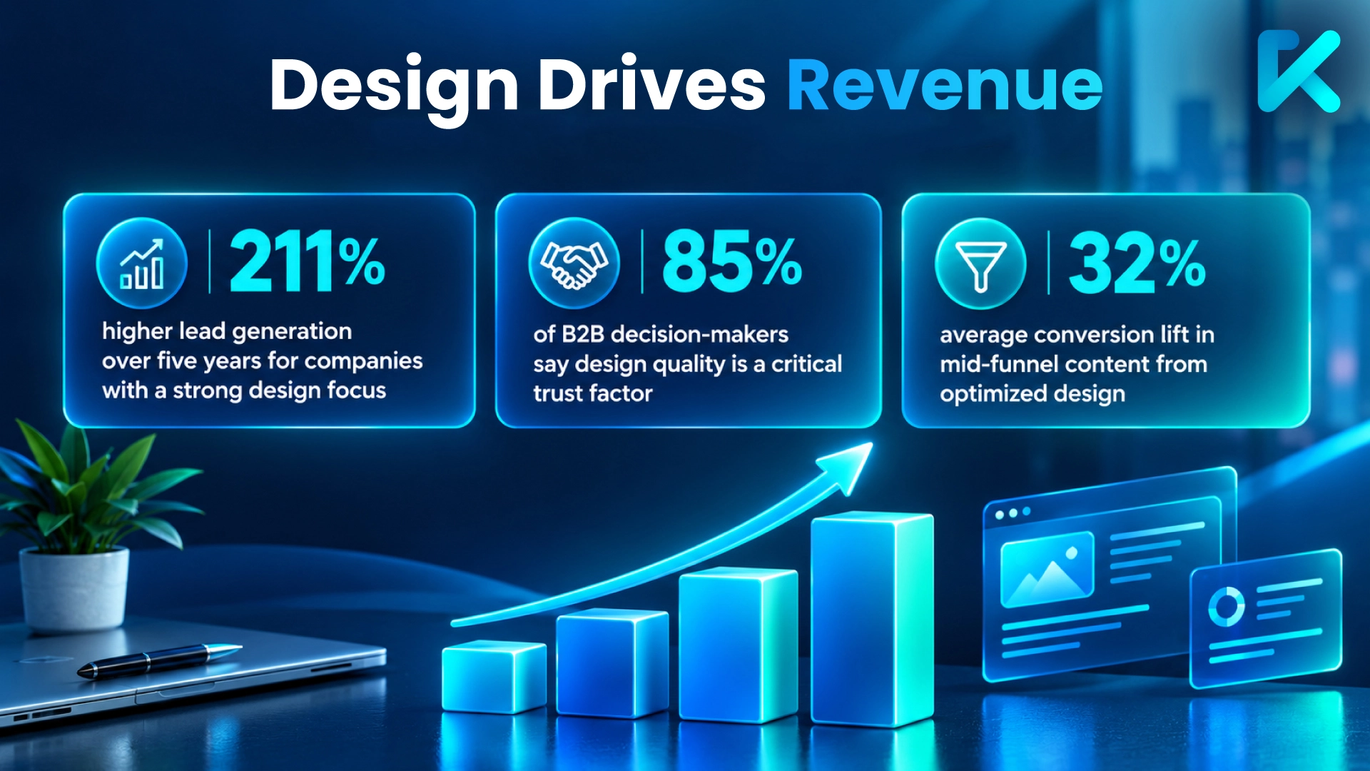 Design Drives Revenue infographic highlighting key B2B statistics