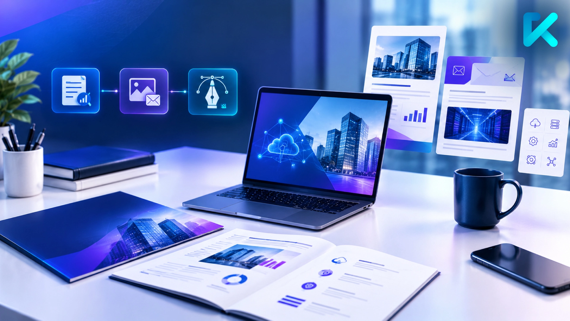 Behind the Design: What It Takes to Build B2B Tech Assets That Work - Workspace setup showing B2B design deliverables